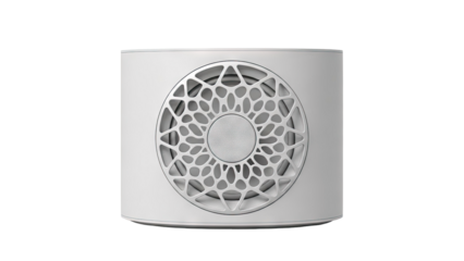 Modern White Cylindrical Speaker with Ornate Grille