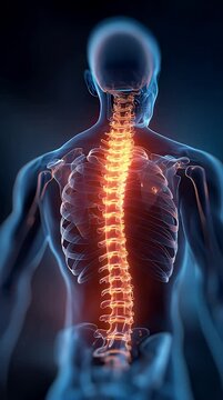 X-Ray Illustration of Lumbar Spine Showing Lower Back Pain and Injury Area