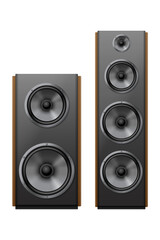 Fototapeta premium Realistic wooden Hi-Fi speaker system standing isolated with modern sleek design on transparent background