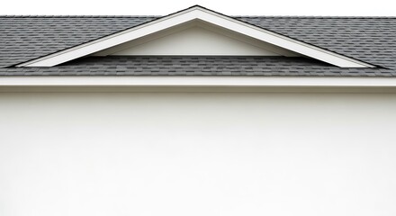 Minimalist white wall with grey shingles and triangular roof section