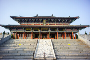 Fototapeta premium The SanQing Hall in Taiqing Palace of Zhoukou City, Henan Province, China, is the birthplace of Laozi and the main ancestral temple revered by all major Taoist sects. 
