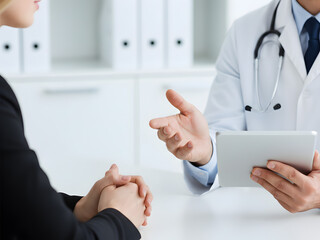 Patient listens to doctor explanation with open and cooperative attitude.