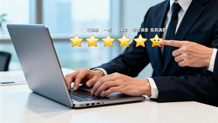 Businessman rating laptop satisfaction