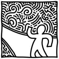 Fototapeta premium Walking on the road doodle. Abstract hand drawn doodle of a person walking in the middle of the road.