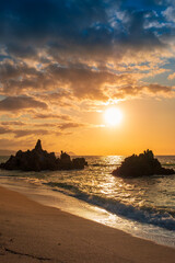 水晶浜　夕日　夕暮れ