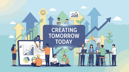 Business Team Collaboration and Growth Strategy Illustration