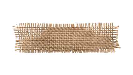 Blank hessian tape strip mockup coarse burlap texture horizontal layout loose weave isolated on white background