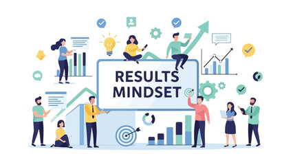 Results Mindset Business Concept with Diverse People and Growth Charts Vector Illustration