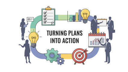 Business Process Cycle with People and Icons Illustration