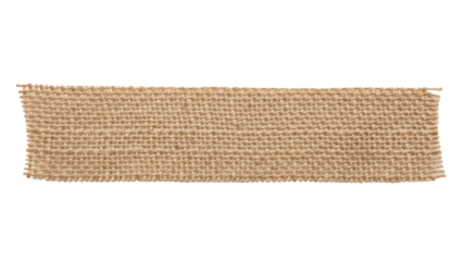 Blank hessian tape strip mockup coarse burlap texture horizontal layout loose weave isolated on white background 