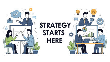 Business Strategy Meeting and Planning Vector Illustration Set