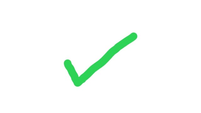 Animated hand-drawn red 'X' cross mark symbolizing error, cancellation, and incorrect choices and Animated hand-drawn green checkmark on white background, symbolizing approval, success, correctness