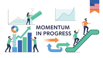Business Growth and Progress Vector Illustration with People and Charts