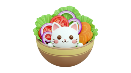 Cute Cat Salad Bowl 3D Render