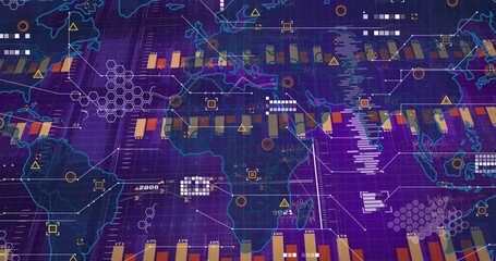 Animation of financial data processing over world map - Powered by Adobe