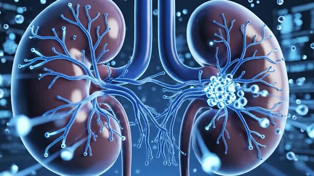 Human kidneys anatomy with renal pelvis and nephrons illustration.