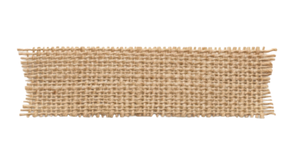 Blank hessian tape strip mockup coarse burlap texture horizontal layout loose weave isolated on white background