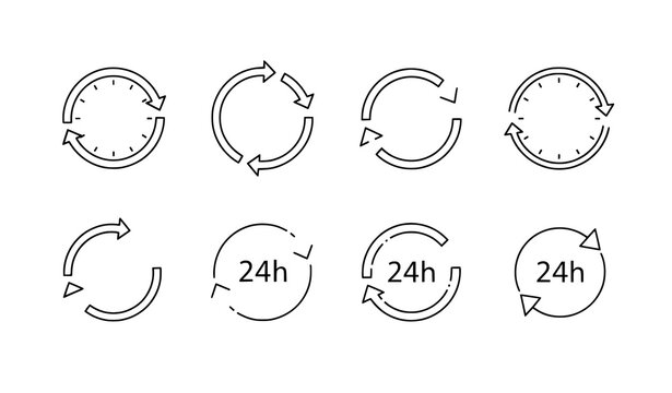 Minimal 24h Time Availability Icons Vector Set