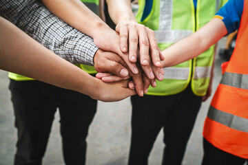 Mission vision business corporate team building corporate teamwork industry job.Mission strategy for start up business people holding hands fist bump together. Leadership Mission vision values Concept