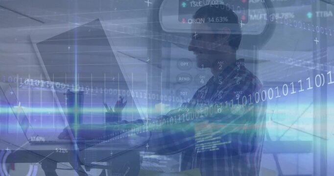 Animation of diverse data processing over financial waves and financial diverse at airport