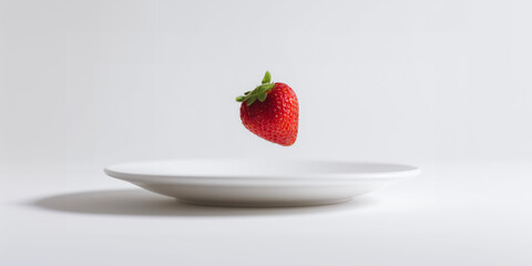Floating Strawberry on Pure White Background for Minimalist Concept
