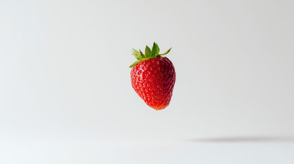Floating Strawberry on Pure White Background for Conceptual Design
