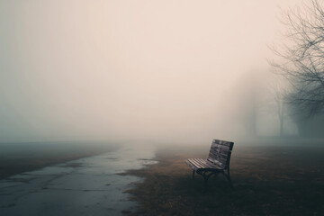 Foggy Park Scene for Mental Clarity and Healing Journey Reflection
