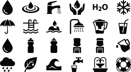 Water and Hydration Resource Icons for Environmental and Plumbing Themes