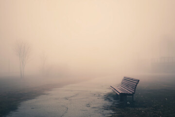 Foggy Park Scene Evoking Mental Clarity and Healing Journey