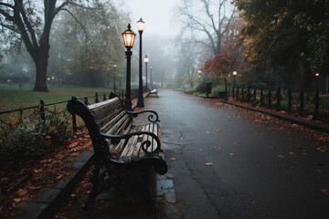 Foggy Park Pathway Inviting Reflection and Clarity on Healing Journey