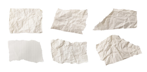 Torn paper pieces with rough ripped edges and irregular shapes. Blank textured scraps isolated on
