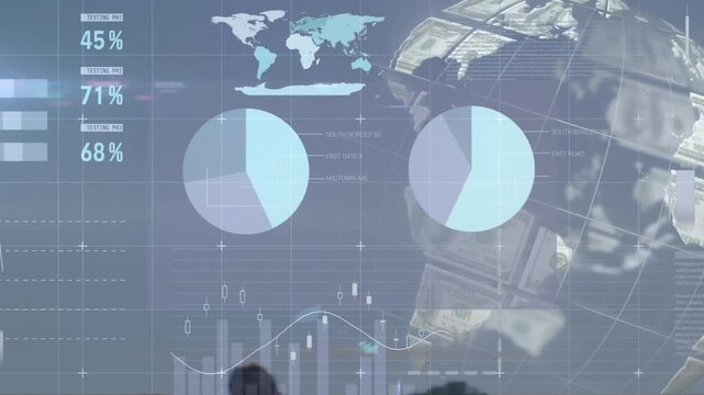 Animation of statistical data processing over african american male soccer player taking a throw in