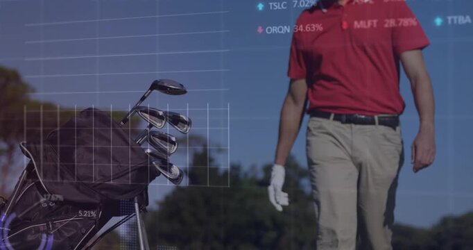 Animation of data processing over caucasian male golf player