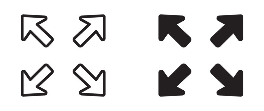 Maximize and Minimize Icon Set, in Line and Solid Style, UI UX Icon, Vector Illustration.
