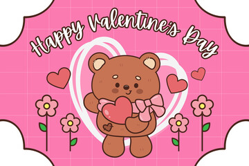 Cute Cartoon Bear Holding Heart Valentine Illustration