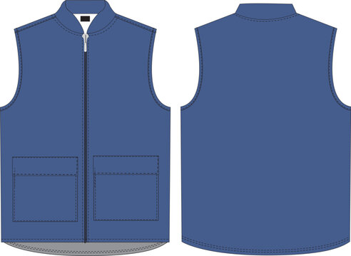 vest flat sketch with pocket and collar, front zipper