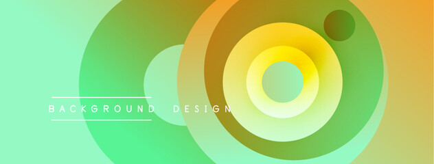 Abstract background features vibrant circular gradients. Yellow, orange, green hues blend seamlessly creating modern design. Text reads background design. © antishock