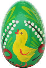 Green Easter egg with yellow chick and floral accents