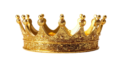 Gleaming gold crown, fit for royalty, against a solid black backdrop. Sparkling details