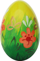 Yellow and green Easter egg with floral accents