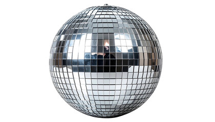 Gleaming sphere composed of mirrored squares, reflecting light, commonly used at parties
