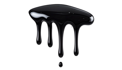 Glossy, black fluid, dripping downward against a stark, black background