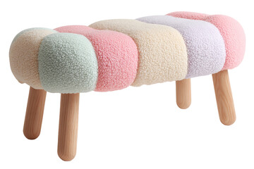 This bench seat features a bubble design with rounded legs. It is suitable for kids' rooms. The transparent background allows easy placement in various settings without distractions