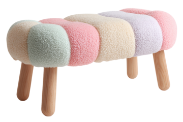 This bench seat features a bubble design with rounded legs. It is suitable for kids' rooms. The transparent background allows easy placement in various settings without distractions