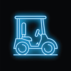 Glowing neon line golf car icon isolated on a black background vector illustration