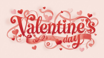 Valentine&rsquo;s Day Typography with Hearts Romantic Love Illustration