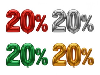 Twenty percent discount balloons isolated on transparent background