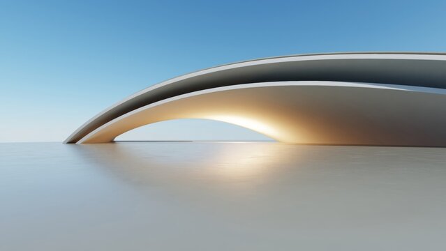 Abstract curved architecture background, Exterior space with empty concrete floor, Futuristic modern building for car presentation backdrop, 3d rendering