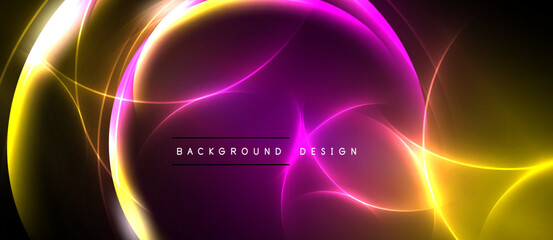 Obraz premium Abstract vibrant design. Glowing curves, purple, yellow hues create dynamic visual effect. Modern background perfect for presentations.