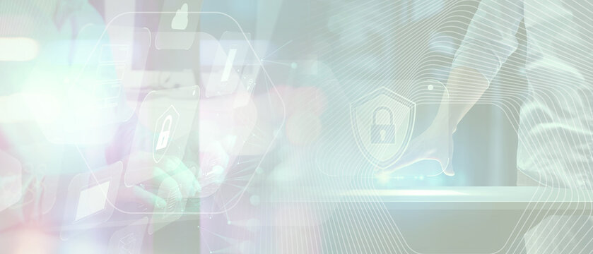 Digital Security Technology Background with Lock Shield and Data Interface
